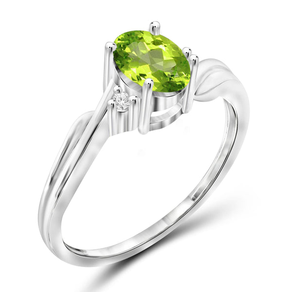 JewelonFire 3/4 Carat T.G.W. Peridot And White Diamond Accent Sterling Silver Ring - Assorted Colors