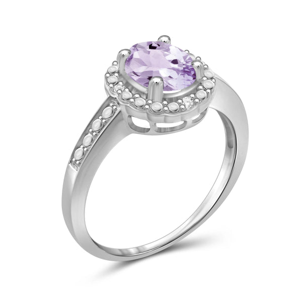 JewelonFire 1.00 Carat T.G.W. Pink Amethyst And 1/20 Carat T.W. White Diamond Sterling Silver Ring - Assorted Colors