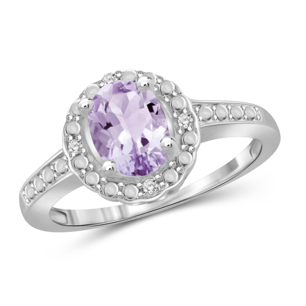 JewelonFire 1.00 Carat T.G.W. Pink Amethyst And 1/20 Carat T.W. White Diamond Sterling Silver Ring - Assorted Colors