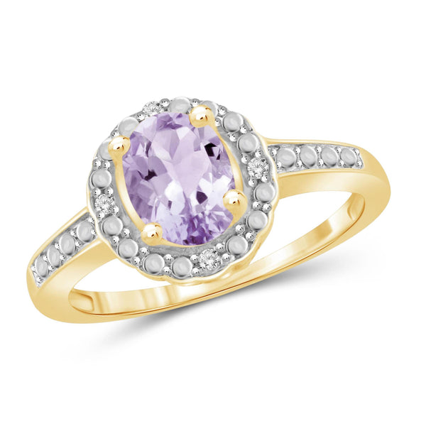 JewelonFire 1.00 Carat T.G.W. Pink Amethyst And 1/20 Carat T.W. White Diamond Sterling Silver Ring - Assorted Colors