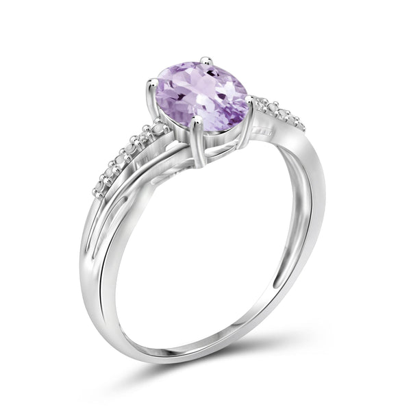 JewelonFire 1.00 Carat T.G.W. Pink Amethyst And White Diamond Accent Sterling Silver Ring - Assorted Colors