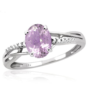 JewelonFire 1.00 Carat T.G.W. Pink Amethyst And White Diamond Accent Sterling Silver Ring - Assorted Colors