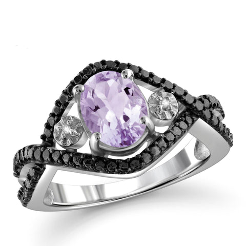 JewelonFire 1.00 Carat T.G.W. Pink Amethyst And White Diamond Accent Sterling Silver Ring - Assorted Colors