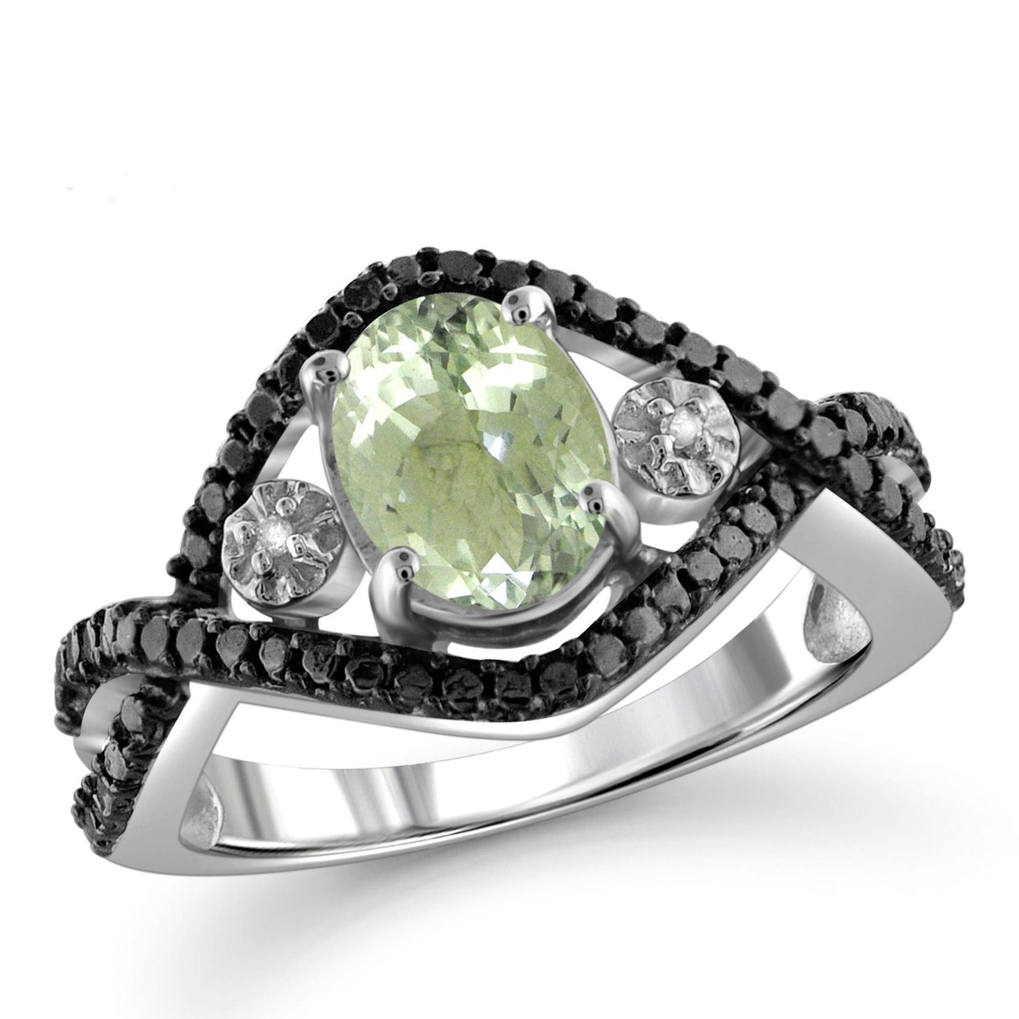 JewelonFire 1 1/3 Carat T.G.W. Green Amethyst And White Diamond Accent Sterling Silver Ring - Assorted Colors