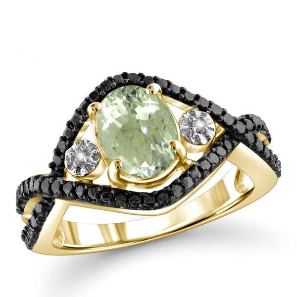 JewelonFire 1 1/3 Carat T.G.W. Green Amethyst And White Diamond Accent Sterling Silver Ring - Assorted Colors