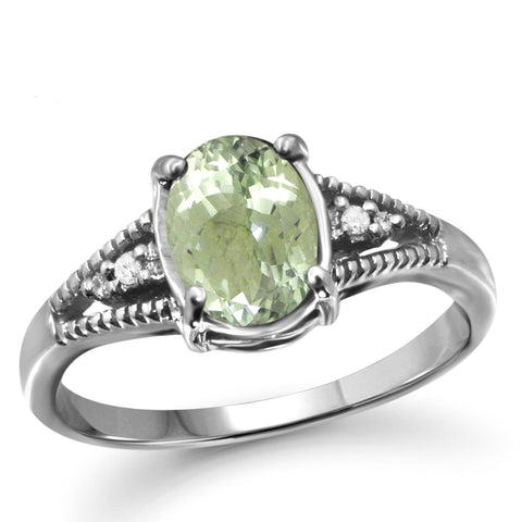 JewelonFire 1 1/3 Carat T.G.W. Green Amethyst And 1/20 Carat T.W. White Diamond Sterling Silver Ring - Assorted Colors