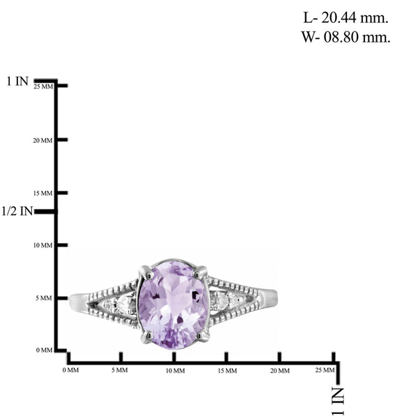 JewelonFire 1.00 Carat T.G.W. Pink Amethyst And 1/20 Carat T.W. White Diamond Sterling Silver Ring - Assorted Colors