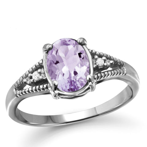 JewelonFire 1.00 Carat T.G.W. Pink Amethyst And 1/20 Carat T.W. White Diamond Sterling Silver Ring - Assorted Colors