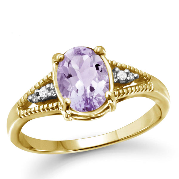 JewelonFire 1.00 Carat T.G.W. Pink Amethyst And 1/20 Carat T.W. White Diamond Sterling Silver Ring - Assorted Colors