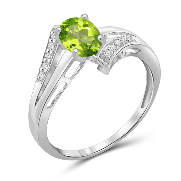 JewelonFire 3/4 Carat T.G.W. Peridot And White Diamond Accent Sterling Silver Ring - Assorted Colors