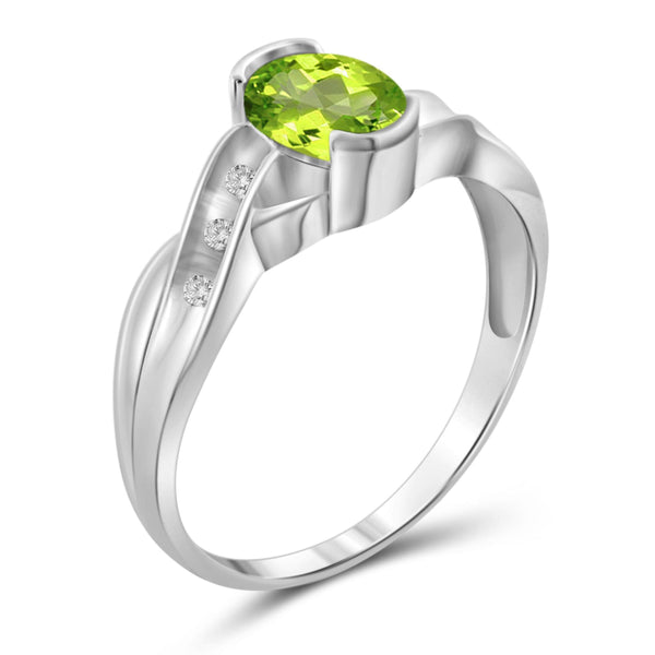 JewelonFire 3/4 Carat T.G.W. Peridot And White Diamond Accent Sterling Silver Ring - Assorted Colors