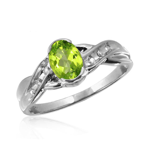 JewelonFire 3/4 Carat T.G.W. Peridot And White Diamond Accent Sterling Silver Ring - Assorted Colors