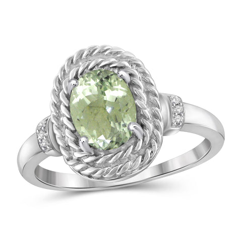 JewelonFire 1 1/3 Carat T.G.W. Green Amethyst And White Diamond Accent Sterling Silver Ring - Assorted Colors