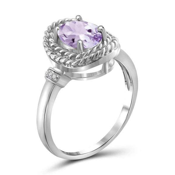 JewelonFire 1.00 Carat T.G.W. Pink Amethyst And White Diamond Accent Sterling Silver Ring - Assorted Colors