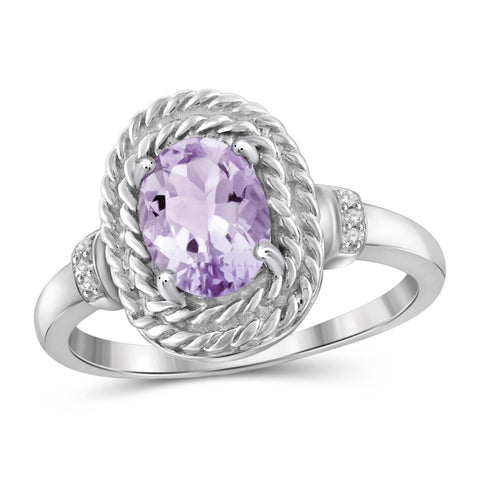 JewelonFire 1.00 Carat T.G.W. Pink Amethyst And White Diamond Accent Sterling Silver Ring - Assorted Colors