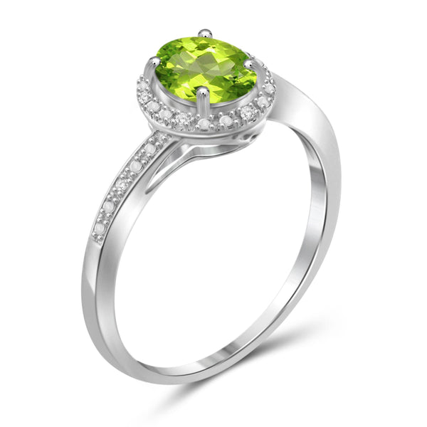 JewelonFire 3/4 Carat T.G.W. Peridot And 1/20 Carat T.W. White Diamond Accent Sterling Silver Ring - Assorted Colors