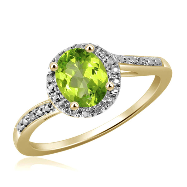 JewelonFire 3/4 Carat T.G.W. Peridot And 1/20 Carat T.W. White Diamond Accent Sterling Silver Ring - Assorted Colors