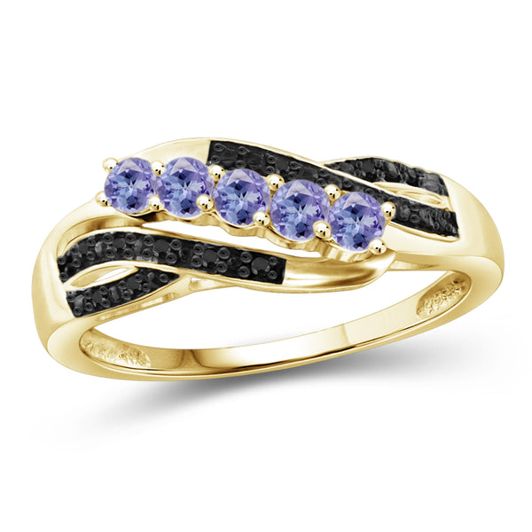 JewelonFire 1/3 Carat T.G.W. Tanzanite and Black Diamond Accent Sterling Silver Band- Assorted Colors