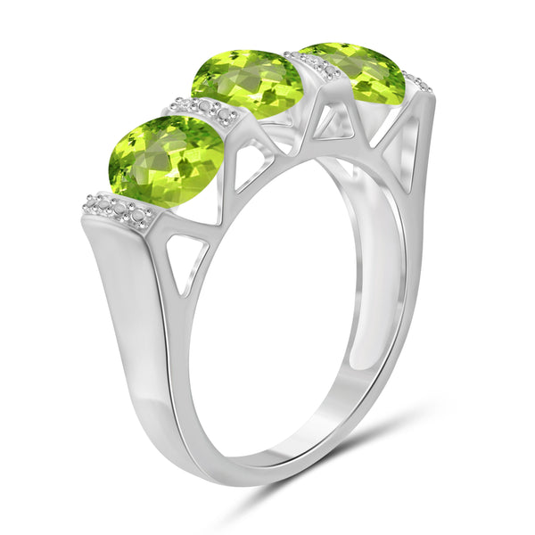 JewelonFire 2 1/4 Carat T.G.W. Peridot And White Diamond Accent Sterling Silver Ring - Assorted Colors