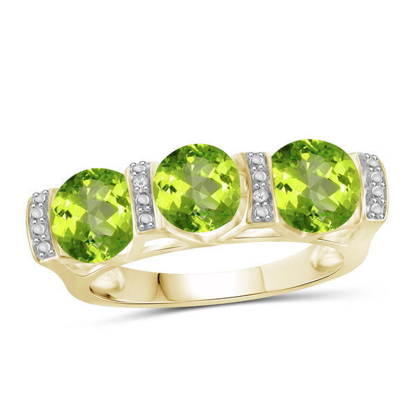 JewelonFire 2 1/4 Carat T.G.W. Peridot And White Diamond Accent Sterling Silver Ring - Assorted Colors