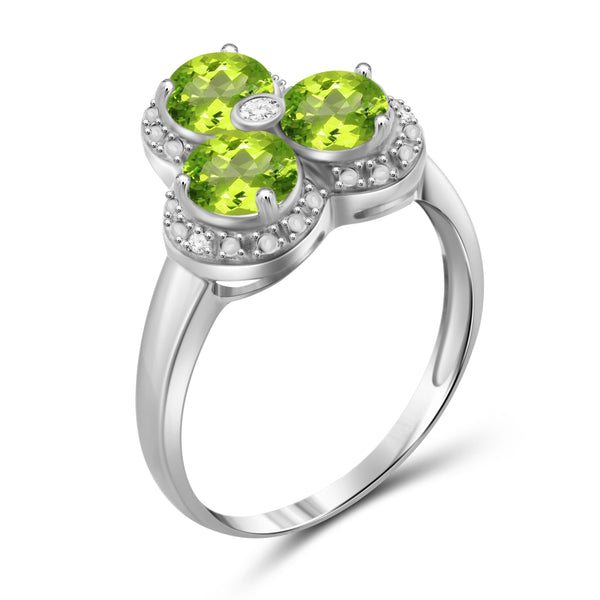 JewelonFire 1 1/3 Carat T.G.W. Peridot and White Diamond Accent Sterling Silver Ring - Assorted Colors