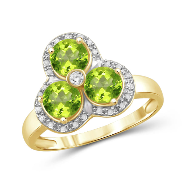 JewelonFire 1 1/3 Carat T.G.W. Peridot and White Diamond Accent Sterling Silver Ring - Assorted Colors