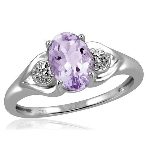 JewelonFire 1.00 Carat T.G.W. Pink Amethyst And White Diamond Accent Sterling Silver Ring - Assorted Colors