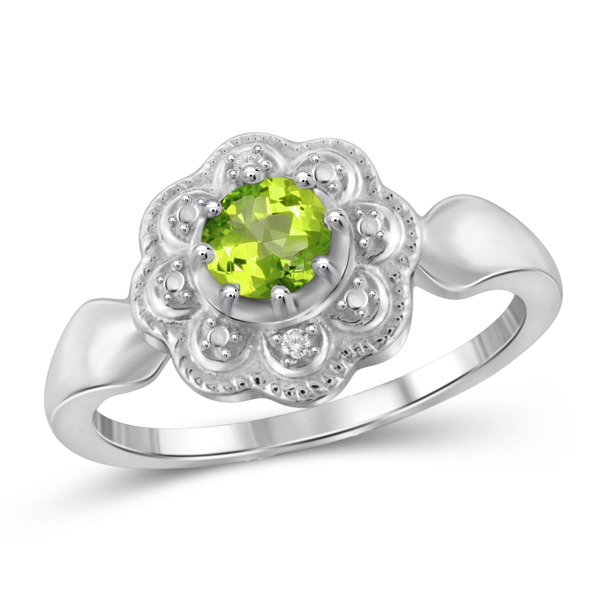 JewelonFire 1/2 Carat T.G.W. Peridot and White Diamond Accent Sterling Silver Ring - Assorted Colors