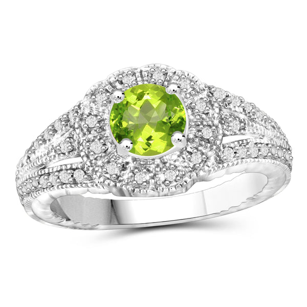 JewelonFire 3/4 Carat T.G.W. Peridot And White Diamond Accent Sterling Silver Ring - Assorted Colors