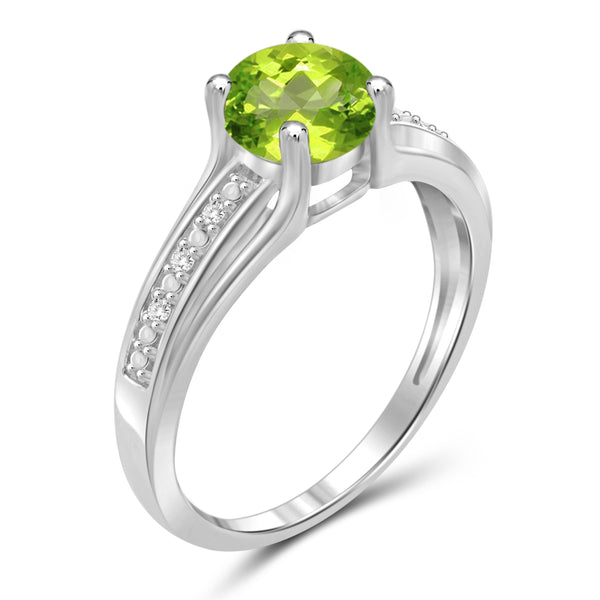 JewelonFire 3/4 Carat T.G.W. Peridot And White Diamond Accent Sterling Silver Ring - Assorted Colors