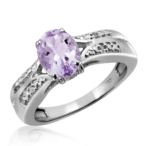 JewelonFire 1.00 Carat T.G.W. Pink Amethyst And 1/20 Carat T.W. White Diamond Sterling Silver Ring - Assorted Colors