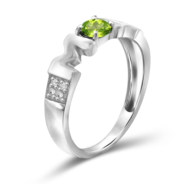 JewelonFire 1/4 Carat T.G.W. Peridot And White Diamond Accent Sterling Silver Ring - Assorted Colors