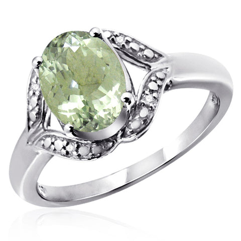 JewelonFire 1 1/3 Carat T.G.W. Green Amethyst And White Diamond Accent Sterling Silver Ring - Assorted Colors