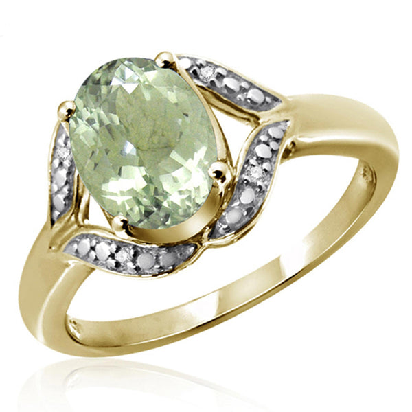 JewelonFire 1 1/3 Carat T.G.W. Green Amethyst And White Diamond Accent Sterling Silver Ring - Assorted Colors