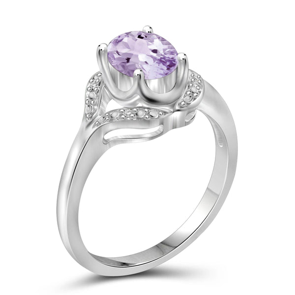 JewelonFire 1.00 Carat T.G.W. Pink Amethyst And White Diamond Accent Sterling Silver Ring - Assorted Colors