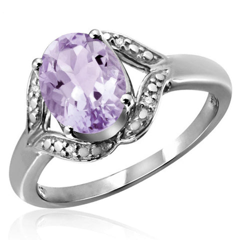 JewelonFire 1.00 Carat T.G.W. Pink Amethyst And White Diamond Accent Sterling Silver Ring - Assorted Colors