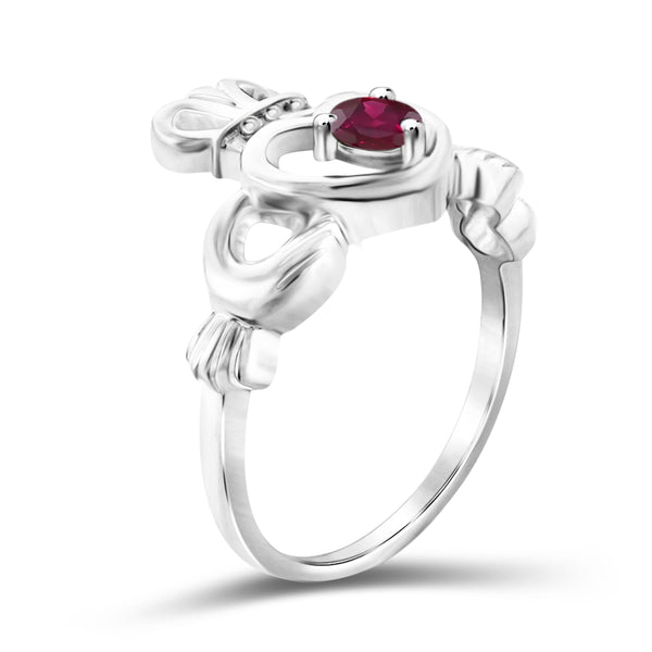 JewelonFire 1/3 Carat T.G.W. Ruby Sterling Silver Heart Crown Ring- Assorted Colors