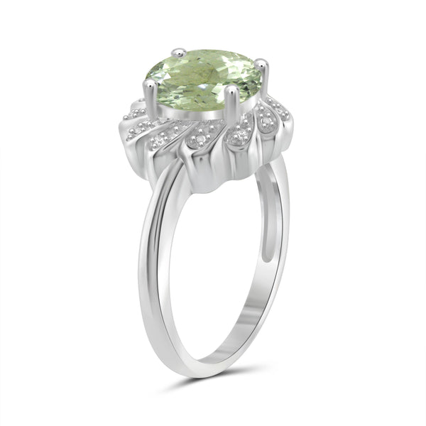 JewelonFire 2 1/2 Carat T.G.W. Green Amethyst And White Diamond Accent Sterling Silver Ring - Assorted Colors