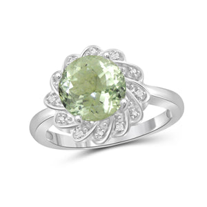 JewelonFire 2 1/2 Carat T.G.W. Green Amethyst And White Diamond Accent Sterling Silver Ring - Assorted Colors