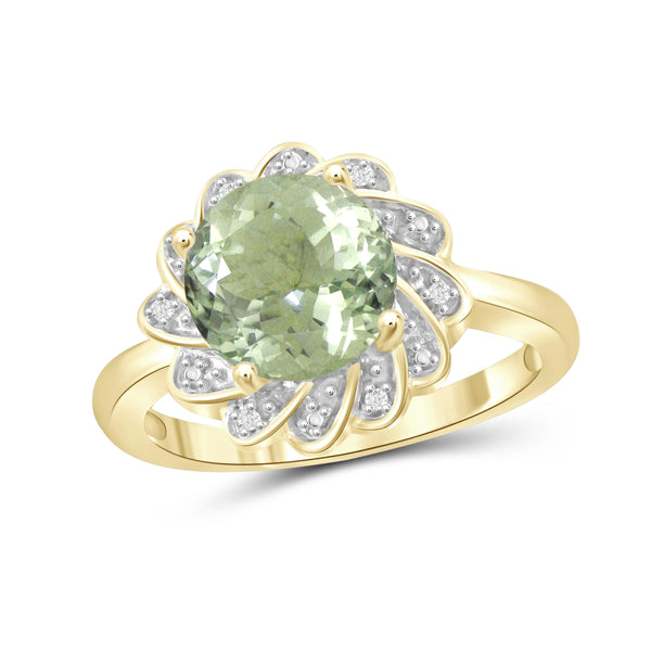 JewelonFire 2 1/2 Carat T.G.W. Green Amethyst And White Diamond Accent Sterling Silver Ring - Assorted Colors