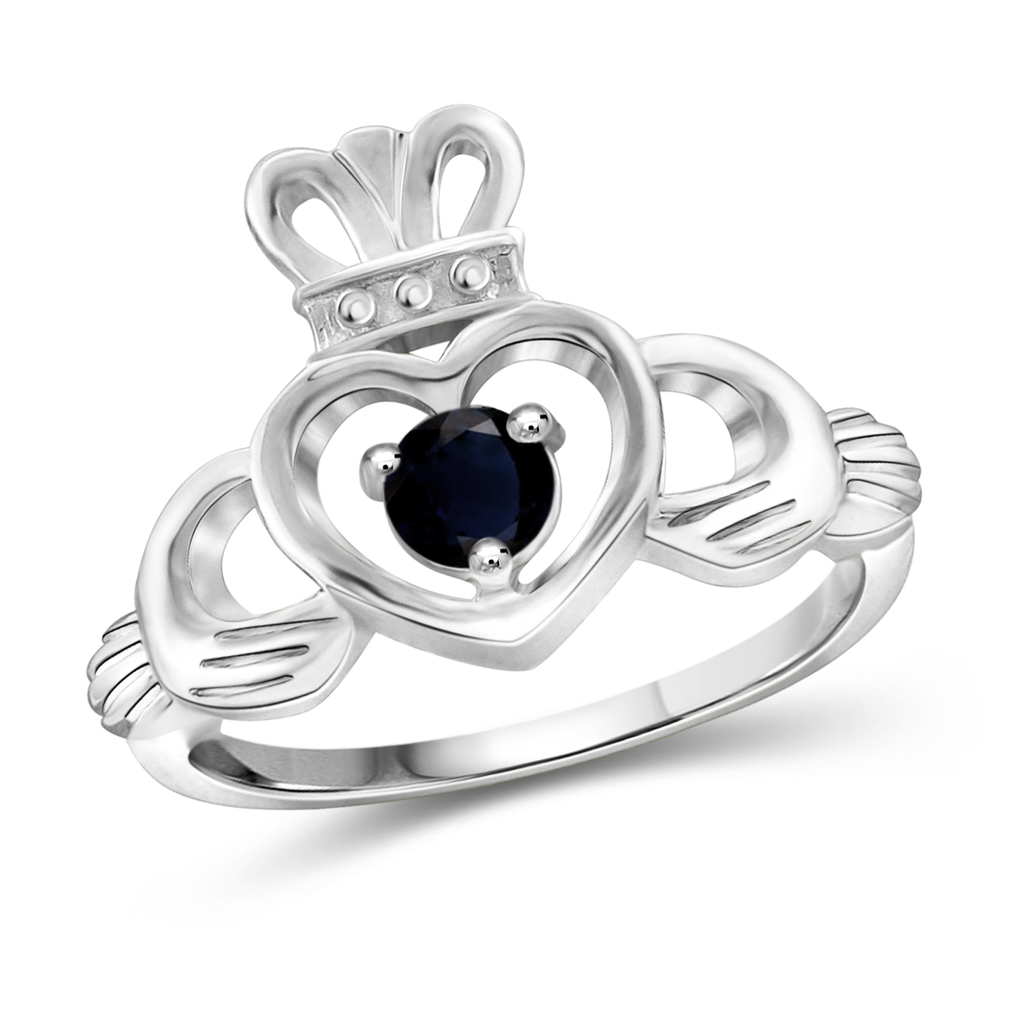 JewelonFire 1/3 Carat T.G.W. Sapphire Sterling Silver Heart Crown Ring- Assorted Colors