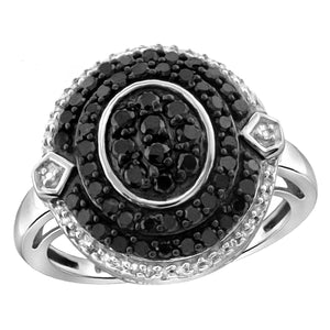 JewelonFire 1 Carat T.W. Black And White Diamond Sterling Silver Ring