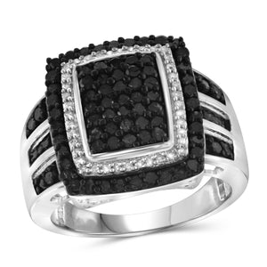 JewelonFire 1 Carat T.W. Black And White Diamond Sterling Silver Ring