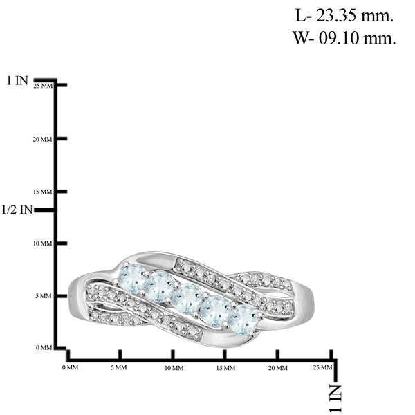 JewelonFire 1/3 Carat T.G.W. Aquamarine and White Diamond Accent Sterling Silver Band - Assorted Colors