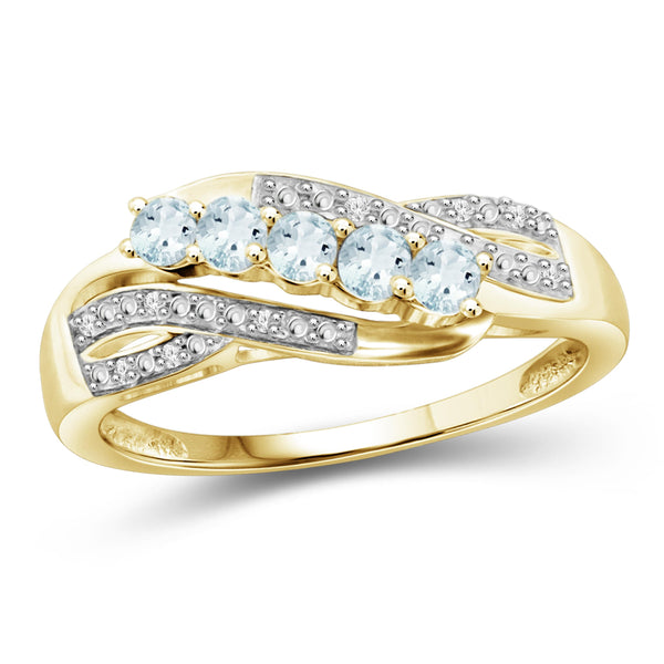 JewelonFire 1/3 Carat T.G.W. Aquamarine and White Diamond Accent Sterling Silver Band - Assorted Colors