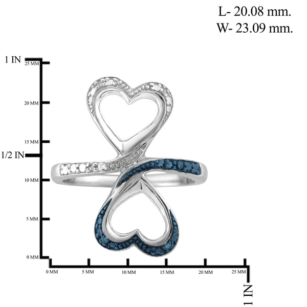 JewelonFire Blue And White Diamond Accent Sterling Silver Double Heart Open Ring