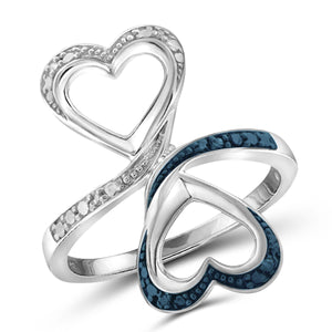 JewelonFire Blue And White Diamond Accent Sterling Silver Double Heart Open Ring