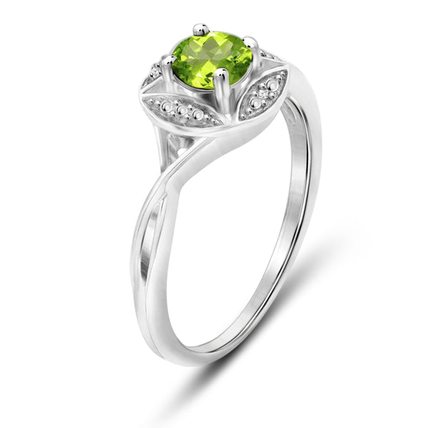 JewelonFire 1/2 Carat T.G.W. Peridot and White Diamond Accent Sterling Silver Ring - Assorted Colors