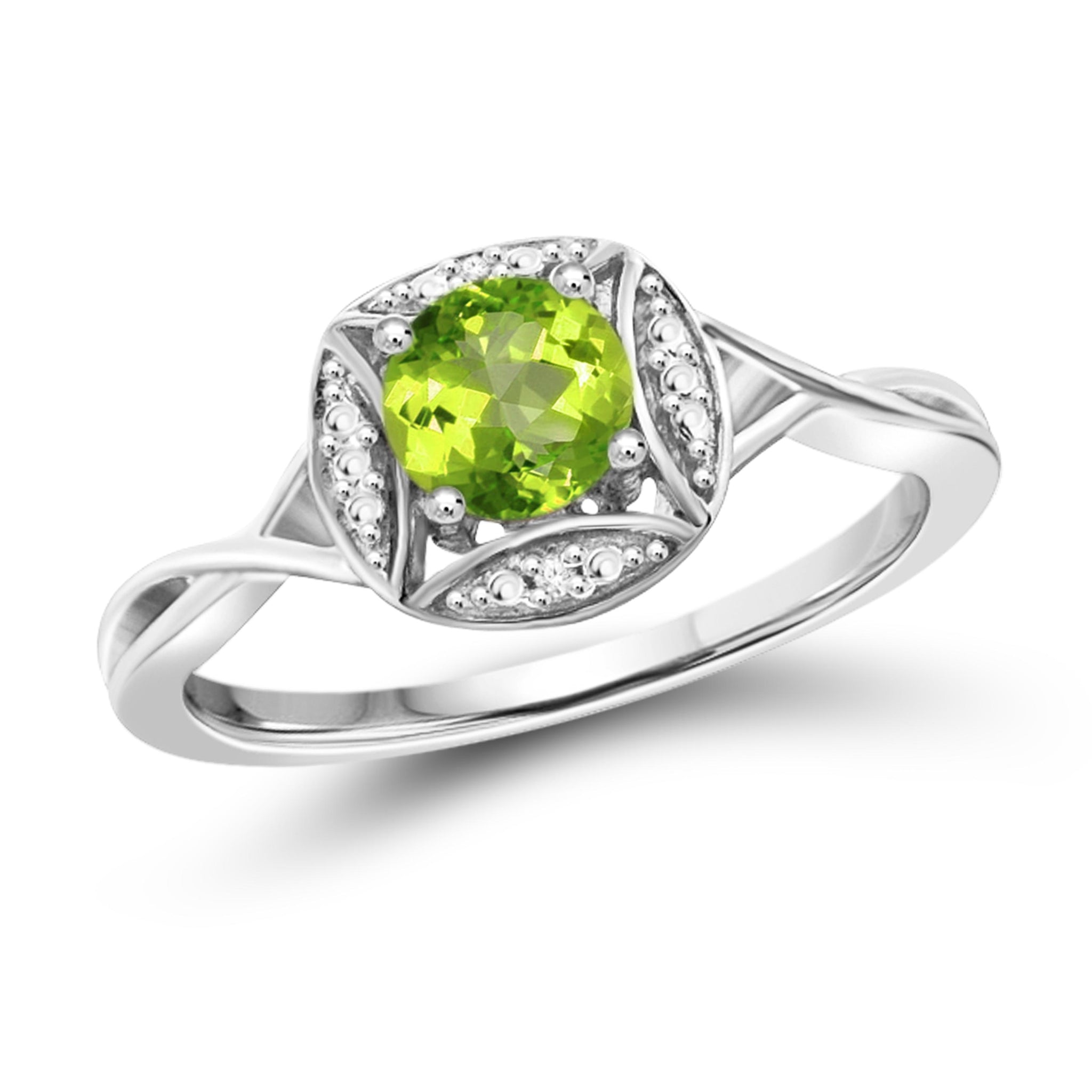 JewelonFire 1/2 Carat T.G.W. Peridot and White Diamond Accent Sterling Silver Ring - Assorted Colors