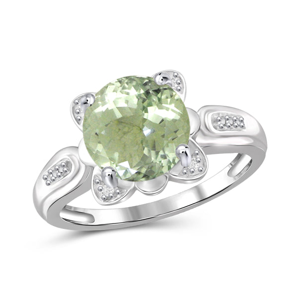 JewelonFire 2 1/2 Carat T.G.W. Green Amethyst And White Diamond Accent Sterling Silver Ring - Assorted Colors